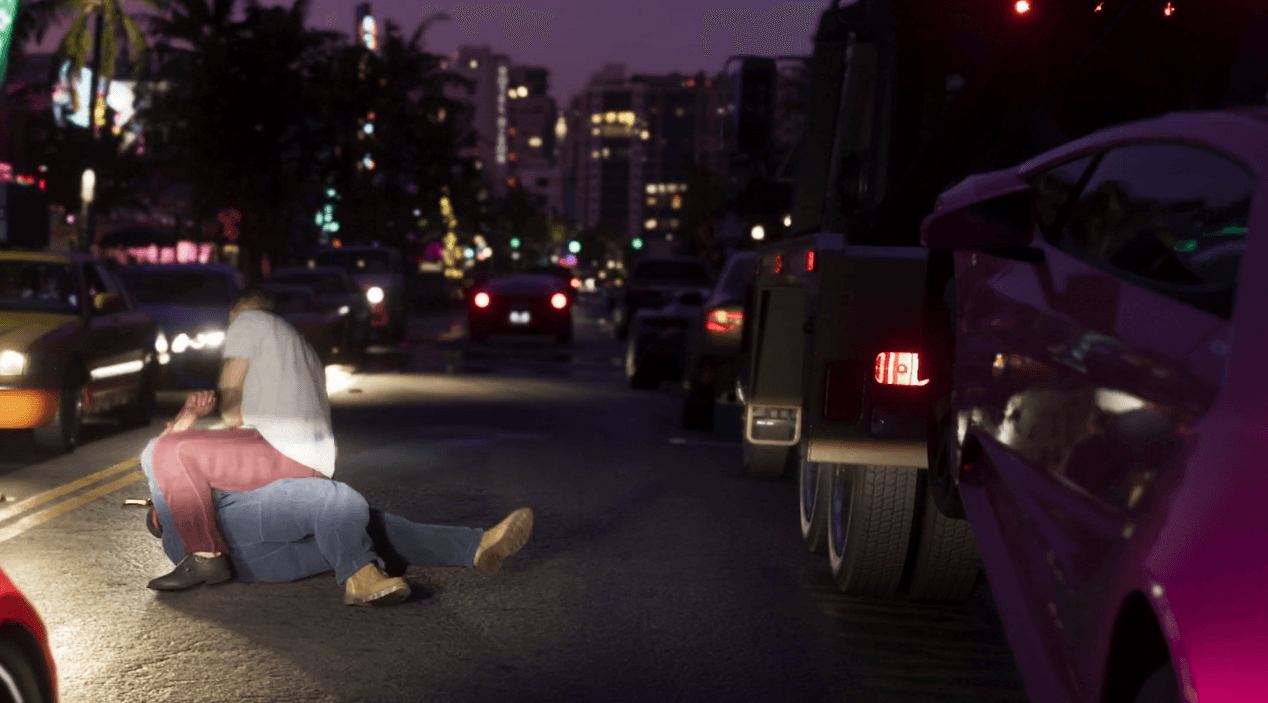 Captura de pantalla de GTA VI muestra interacción entre NPC y jugador